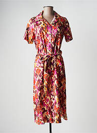 Robe mi-longue imprimé fantaisie manches courtes orange LA FEE MARABOUTEE femme