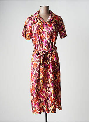 Robe mi-longue imprimé fantaisie manches courtes orange LA FEE MARABOUTEE femme