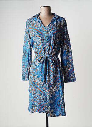 Robe mi-longue imprimé fantaisie manches longues bleu LA FEE MARABOUTEE femme