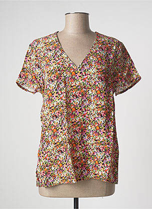 Blouse imprimé fleurs manches courtes orange LA FEE MARABOUTEE femme