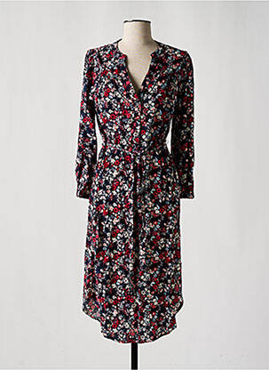 Robe mi-longue imprimé fleurs manches longues bleu JENSEN femme