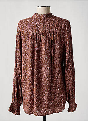 Chemisier tissage crêpe manches longues marron JENSEN femme