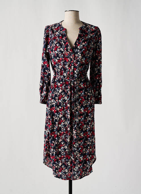 Robe mi-longue imprimé fleurs manches longues bleu JENSEN femme