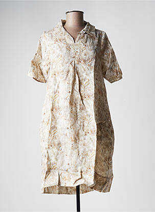 Robe mi-longue imprimé fleurs manches courtes beige LA FEE MARABOUTEE femme