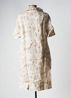 Robe mi-longue imprimé fleurs manches courtes beige LA FEE MARABOUTEE femme
