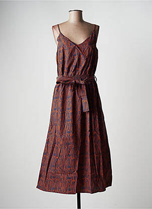 Robe mi-longue sans manche sans manche marron LA FEE MARABOUTEE femme