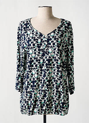 T-shirt col v manches 3/4 bleu CISO femme