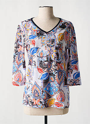 T-shirt col v manches 3/4 bleu CONCEPT K femme