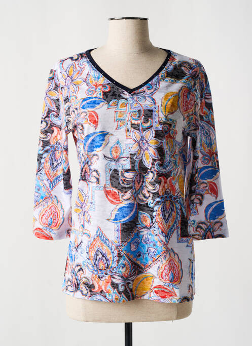 T-shirt col v manches 3/4 bleu CONCEPT K femme