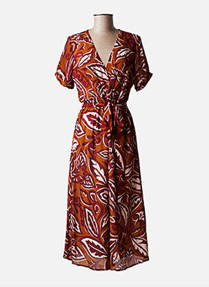 Robe mi-longue imprimé fantaisie manches courtes orange LA FEE MARABOUTEE femme