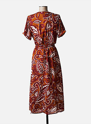 Robe mi-longue imprimé fantaisie manches courtes orange LA FEE MARABOUTEE femme