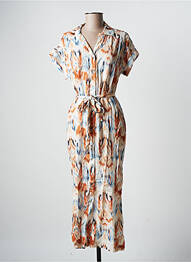 Robe mi-longue imprimé fantaisie manches courtes blanc LA FEE MARABOUTEE femme