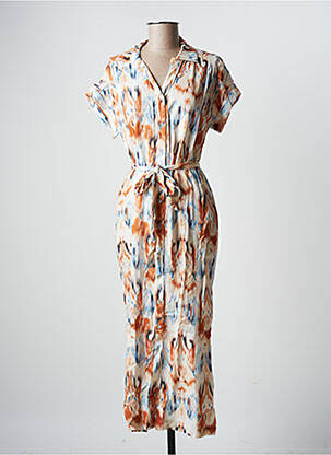 Robe mi-longue imprimé fantaisie manches courtes blanc LA FEE MARABOUTEE femme