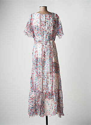 Robe longue tissage popeline manches courtes rose LA FEE MARABOUTEE femme