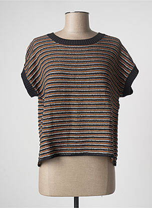 Pull stretch manches courtes marron LA FEE MARABOUTEE femme