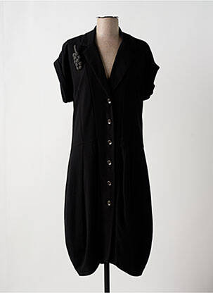 Robe mi-longue tissage crêpe manches courtes noir #144894 femme