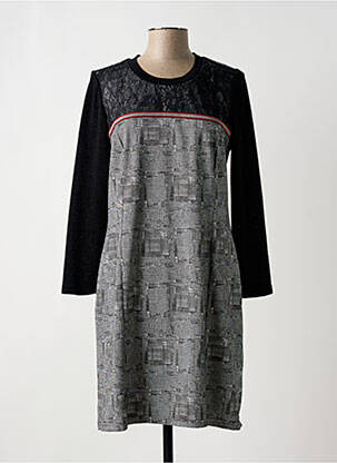 Robe mi-longue imprimé fantaisie manches longues gris GUY DUBOUIS femme
