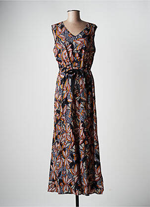Robe longue imprimé fleurs sans manche marron LA FEE MARABOUTEE femme