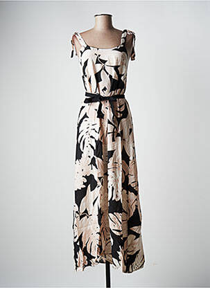 Robe longue imprimé fleurs sans manche beige LA FEE MARABOUTEE femme