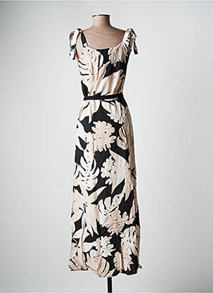 Robe longue imprimé fleurs sans manche beige LA FEE MARABOUTEE femme