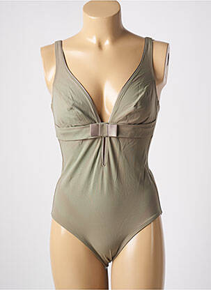 Maillot de bain 1 pièce effet matière satinée haut triangles vert EMPREINTE femme