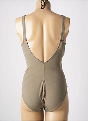 Maillot de bain 1 pièce effet matière satinée haut triangles vert EMPREINTE femme
