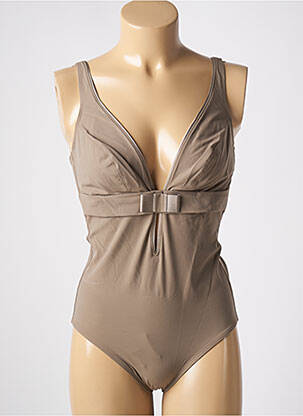 Maillot de bain 1 pièce effet matière satinée haut triangles beige EMPREINTE femme