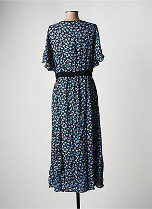 Robe longue tissage popeline manches courtes bleu LA FEE MARABOUTEE femme