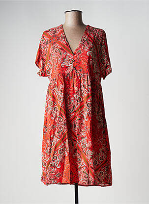Robe mi-longue coupe fluide manches courtes rouge LA FEE MARABOUTEE femme