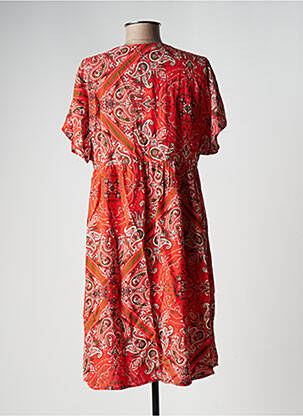 Robe mi-longue coupe fluide manches courtes rouge LA FEE MARABOUTEE femme