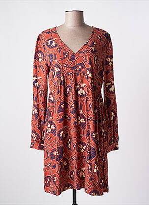 Robe mi-longue imprimé fantaisie manches longues orange KING LOUIE femme