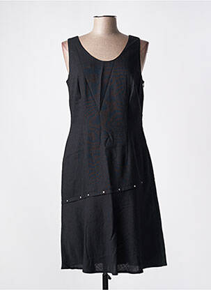 Robe mi-longue tissage crêpe sans manche noir INITIATIVE femme