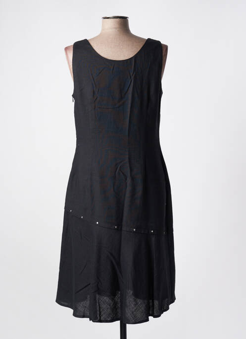 Robe mi-longue tissage crêpe sans manche noir INITIATIVE femme