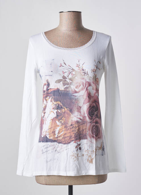 Top tissage jersey manches longues blanc ELEONORA AMADEI femme