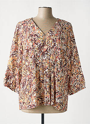 Blouse fermeture boutonnée au dos manches 3/4 marron JULIE GUERLANDE femme
