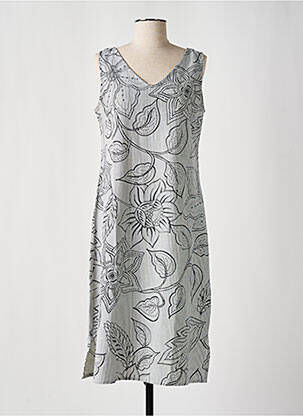 Robe mi-longue imprimé fleurs sans manche gris AGATHE & LOUISE femme