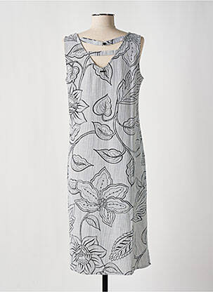 Robe mi-longue imprimé fleurs sans manche gris AGATHE & LOUISE femme