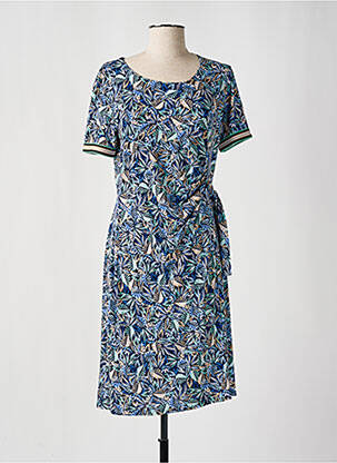 Robe mi-longue imprimé fleurs manches courtes bleu GEVANA femme