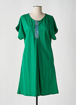 Robe mi-longue tissage crêpe manches courtes vert SCORZZO femme