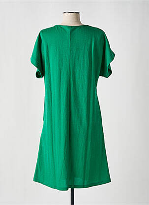 Robe mi-longue tissage crêpe manches courtes vert SCORZZO femme