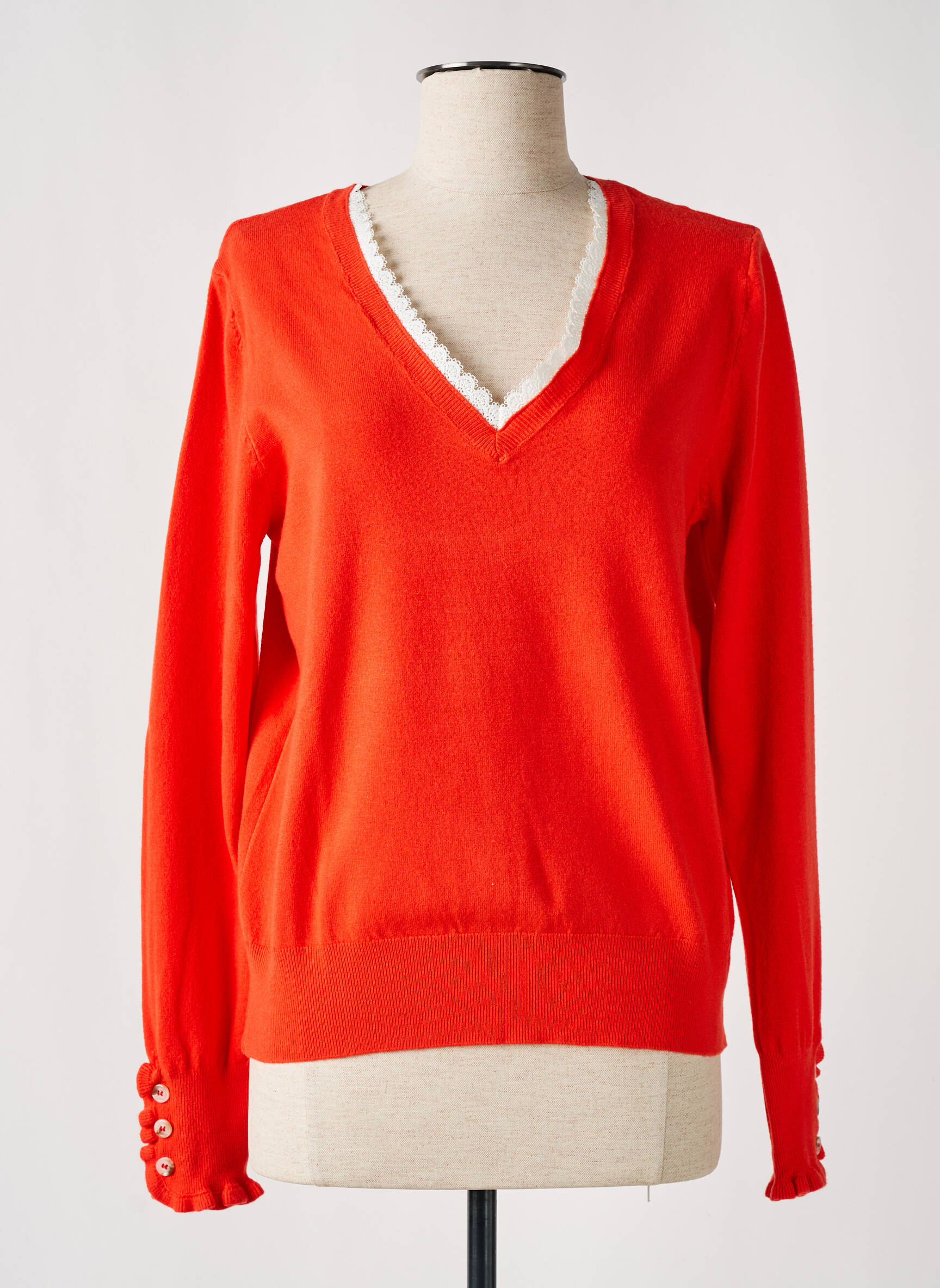 Pull Col V Orange Season Femme 2472327-orange Modz
