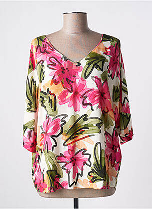 Blouse imprimé fleurs manches 3/4 rose BLANC BOHEME femme