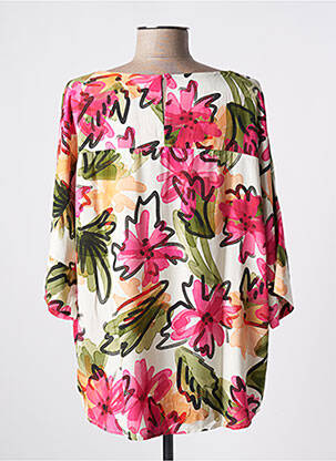 Blouse imprimé fleurs manches 3/4 rose BLANC BOHEME femme