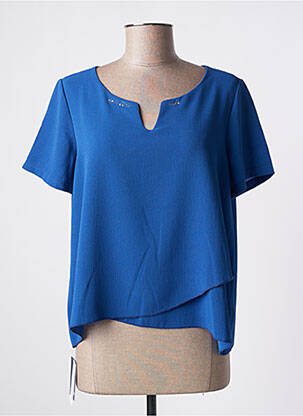 Blouse tissage crêpe manches courtes bleu I.ODENA femme