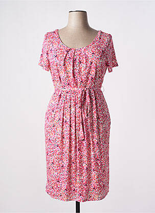 Robe mi-longue imprimé fantaisie manches courtes rose JULIE GUERLANDE femme