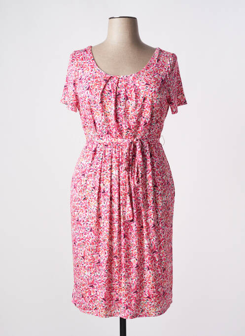 Robe mi-longue imprimé fantaisie manches courtes rose JULIE GUERLANDE femme