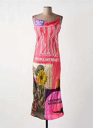 Robe longue imprimé fantaisie fines bretelles rose DESIGUAL femme