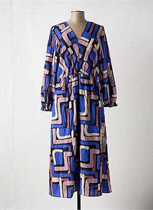 Robe longue tissage popeline manches longues bleu TOM TAILOR femme