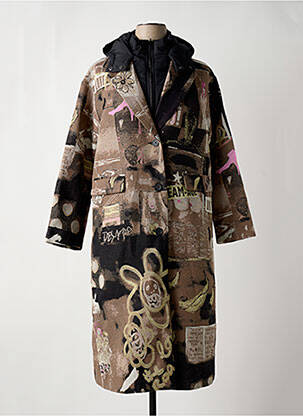 Manteau long coupe droite a capuche marron DESIGUAL femme