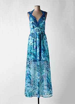 Robe longue imprimé fleurs fines bretelles bleu GUESS femme